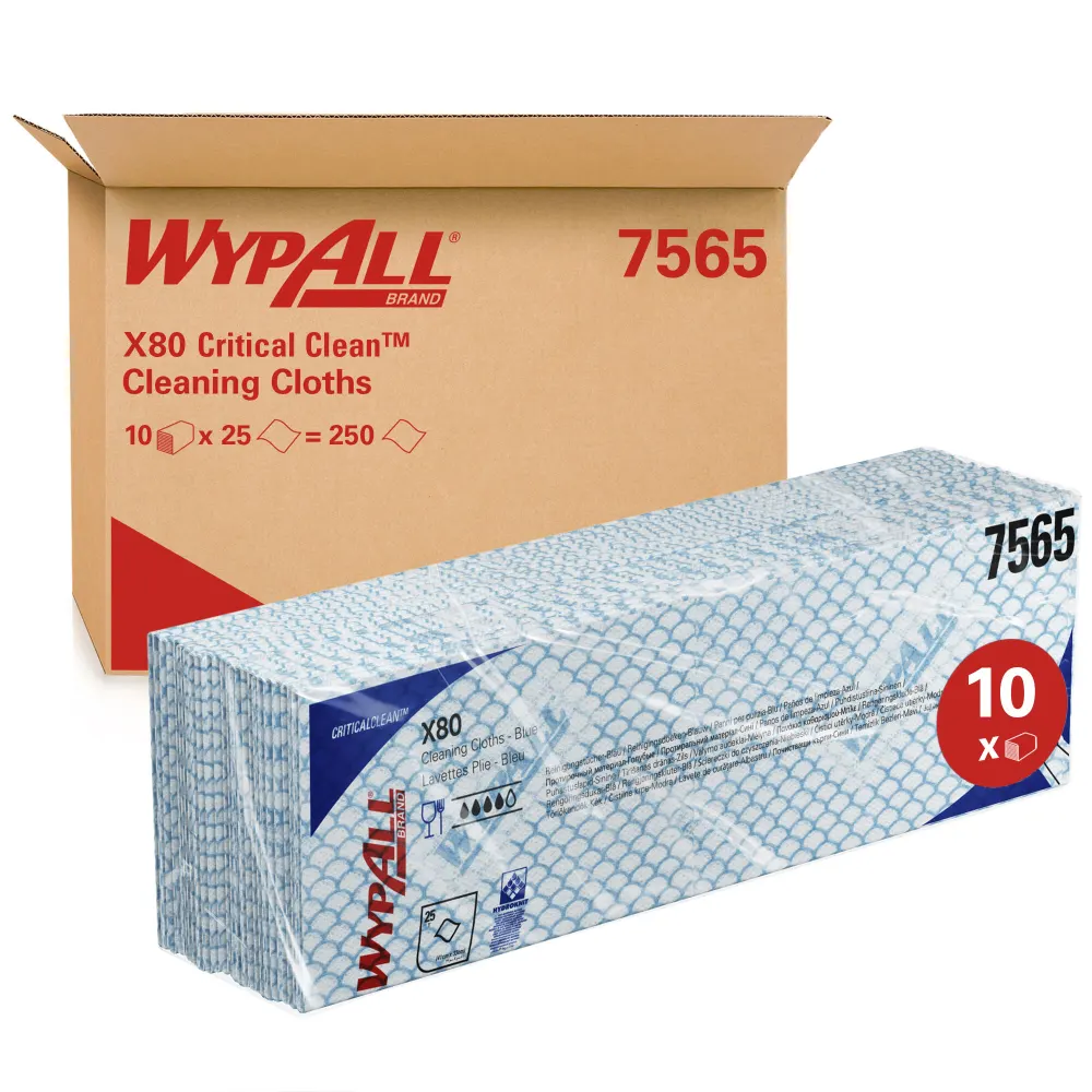 Kimberley-Clark WypAll X80 nagy teljesítményű tisztítókendő, kék, 1 réteg, 10x25 lap/karton, 41x33cm