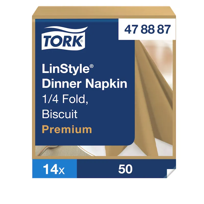 Tork LinStyle Dinner szalvéta, keksz színű, 14x50/karton, 19,5x19,5, 1/4 hajtás