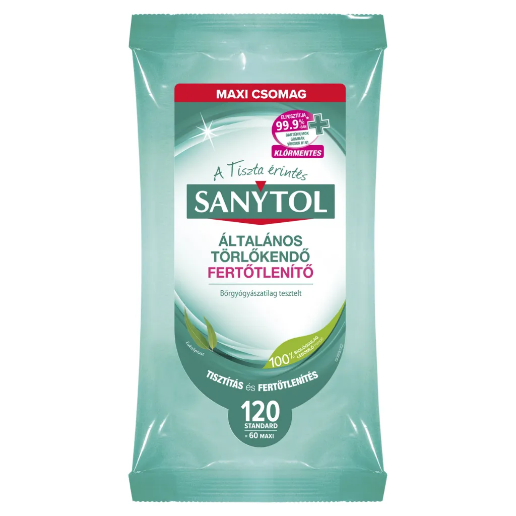 Sanytol, felületertőtlenítő törlőkendő, 120 db/csom.