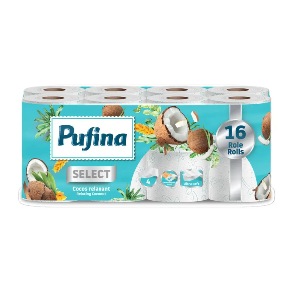 [KTPP21085] Pufina kistekercses toalettpapír, fehér, 4 réteg, 12 tek./karton, 140 lap, 4 réteg, kókuszdió illat