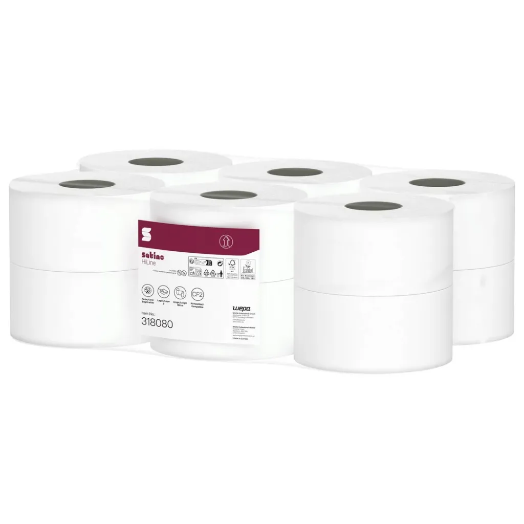 [WE318080] WEPA Satino HiLine Jumbo toalettpapír, fehér, 2 réteg, D18,4, 180 m, 12 tek/karton, CF2