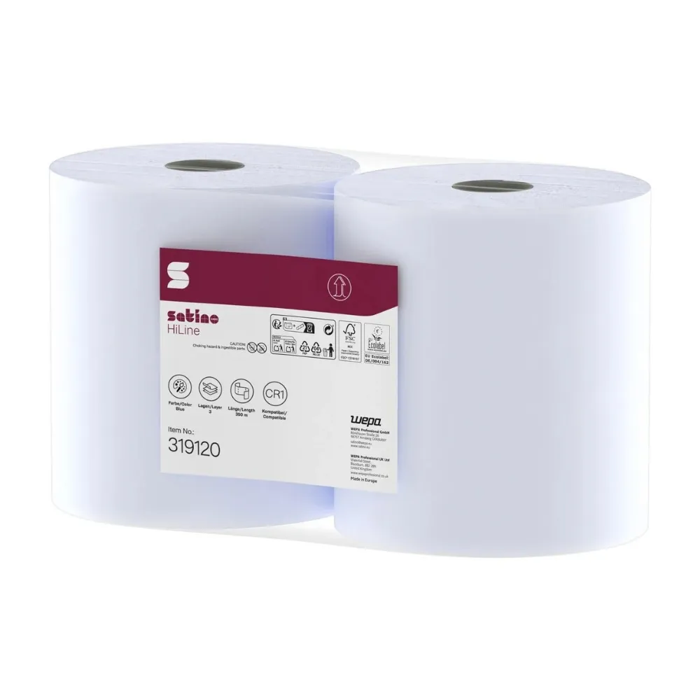 [WE319120] WEPA Satino HiLine, ipari törlőkendő, kék, 3 réteg, 350 m, 2 tek/karton, CR1