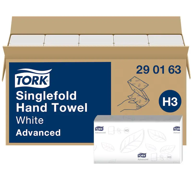 [TO290163] Tork Soft Singlefold papír kéztörlő, fehér, 2 réteg, 25x23 cm, 15 csom./karton, V hajtás, H3