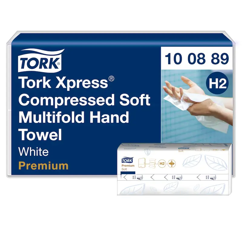 [TO100889] Tork Xpress tömörített soft multifold papír kéztörlő, fehér, 2 réteg, 24,2 x 21,2 cm, 12 csom./karton, Z hajtás, H2