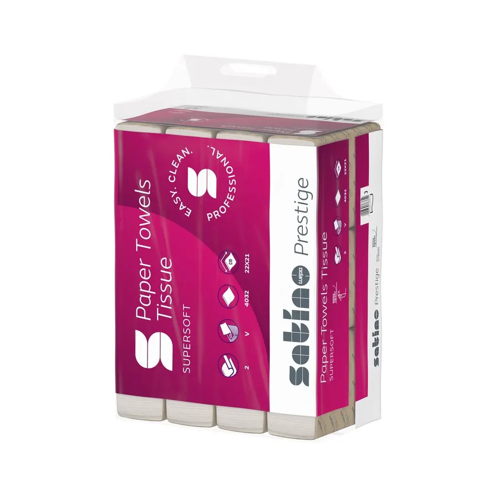 [WE278090] Wepa Prestige papír kéztörlő, fehér, 2 réteg, cellulóz, 22x21 cm, V hajtás, 12 x 336 lap, PT3 ,Kifutó