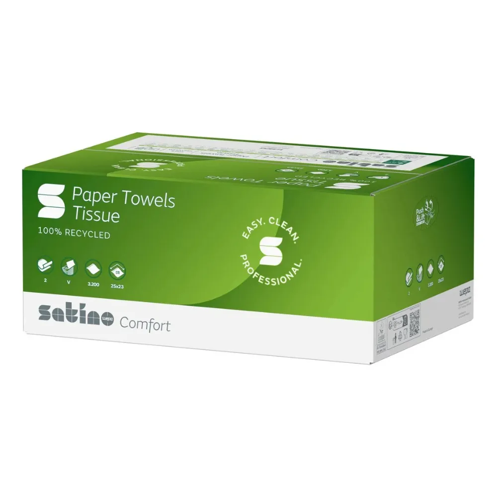 [WE277190] Wepa Comfort papír kéztörlő, fehér, 2 réteg, újrahasznosított, 25x23 cm, V hajtás, 20 x 160 lap